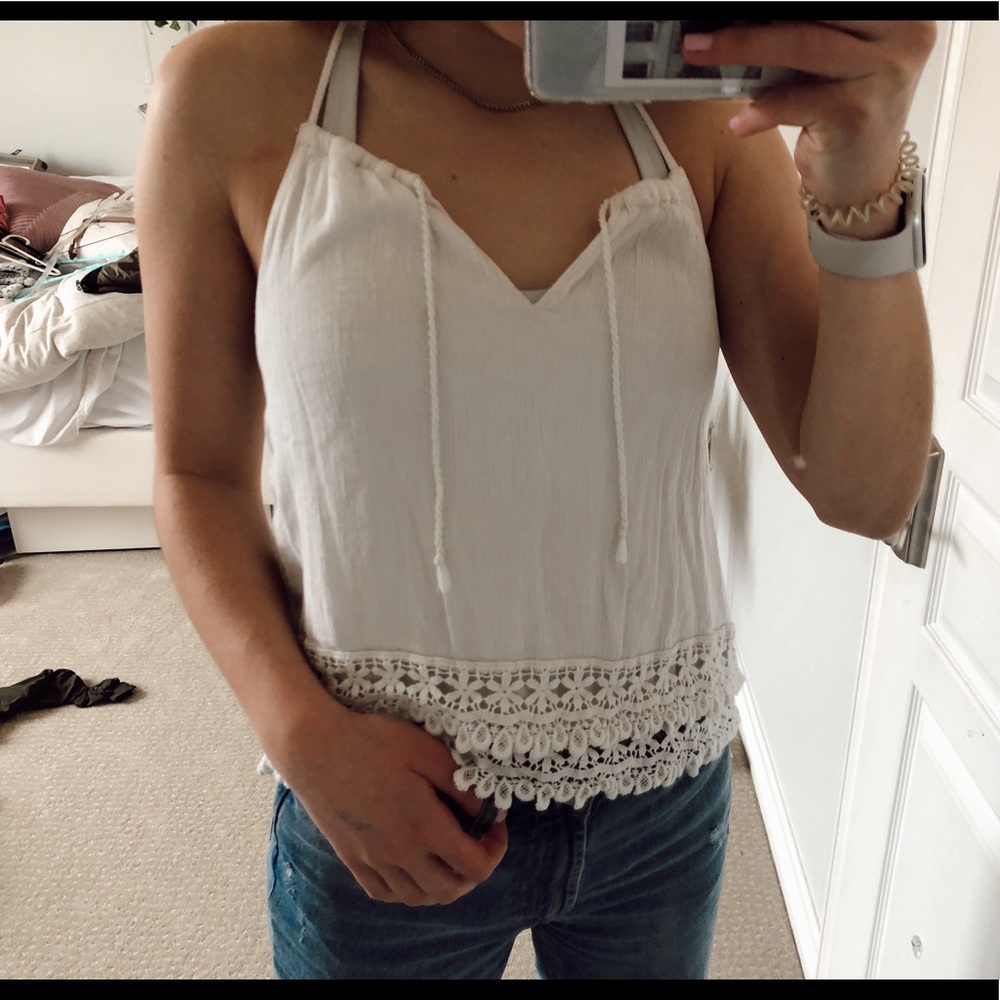 White Tank Top with Lace Detailing